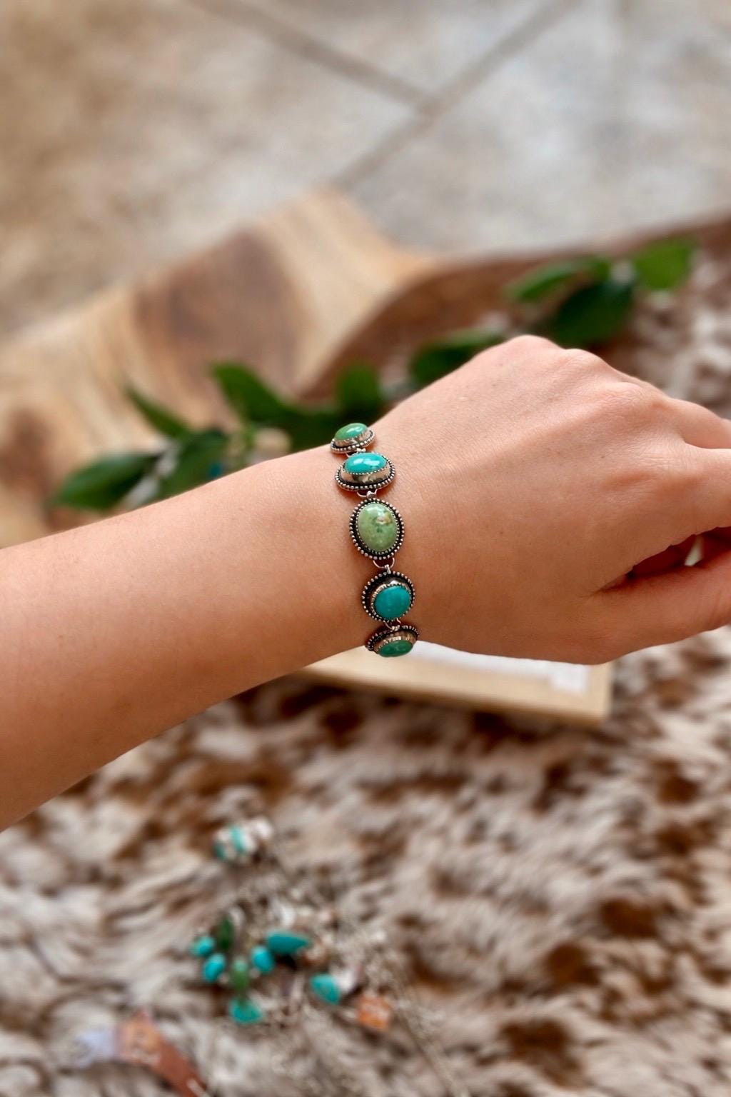Green and blue turquoise charm bracelet