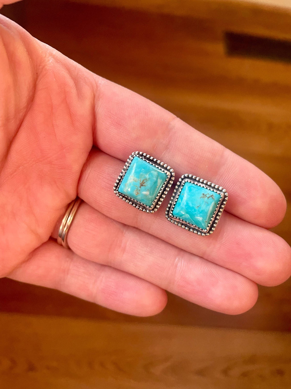 Kingman Turquoise Sterling Silver Stud Earrings: Western Jewelry