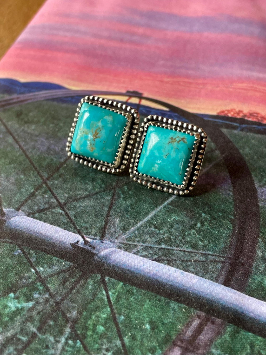 Kingman Turquoise Sterling Silver Stud Earrings: Western Jewelry
