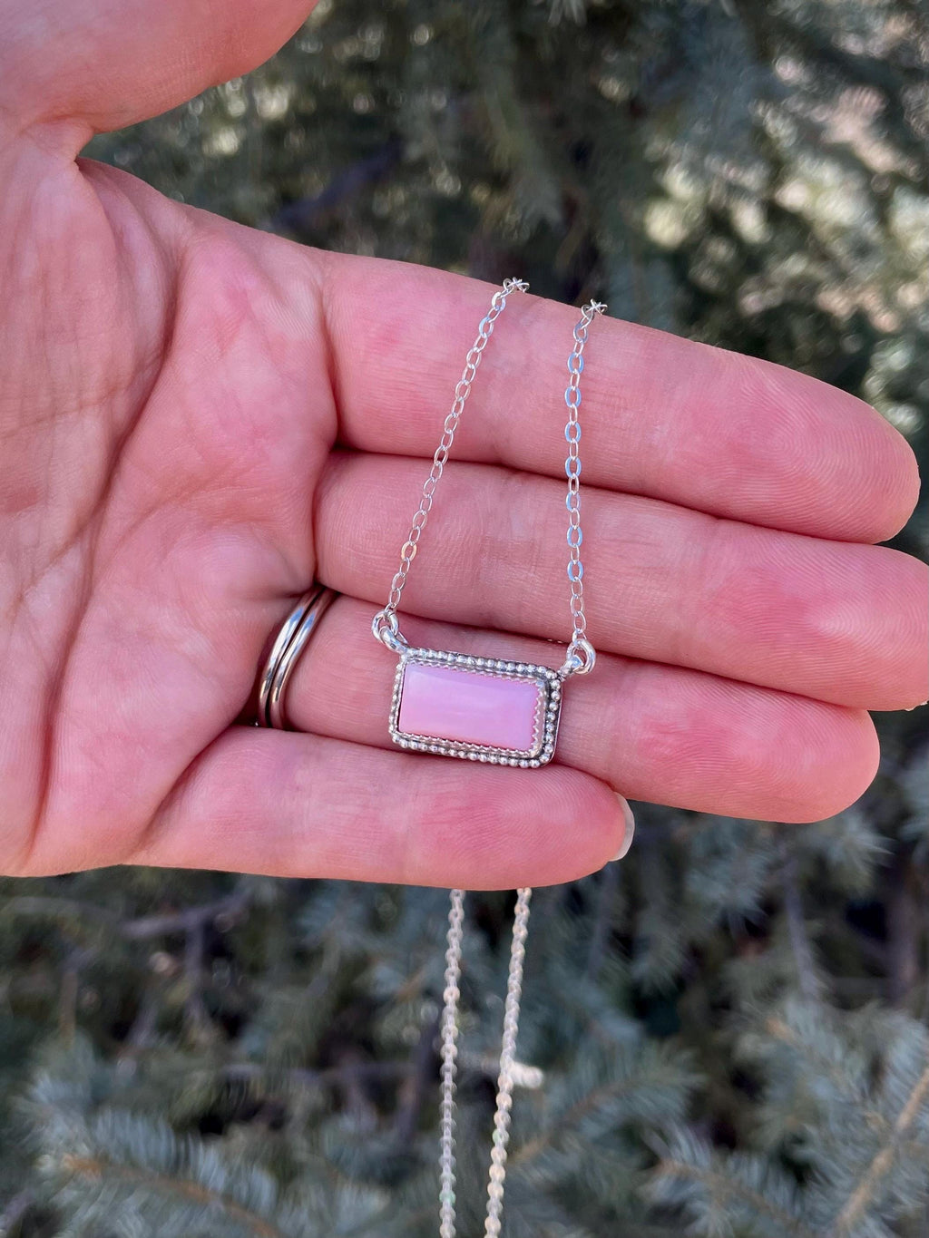 Pink Conch Shell Bar Necklace