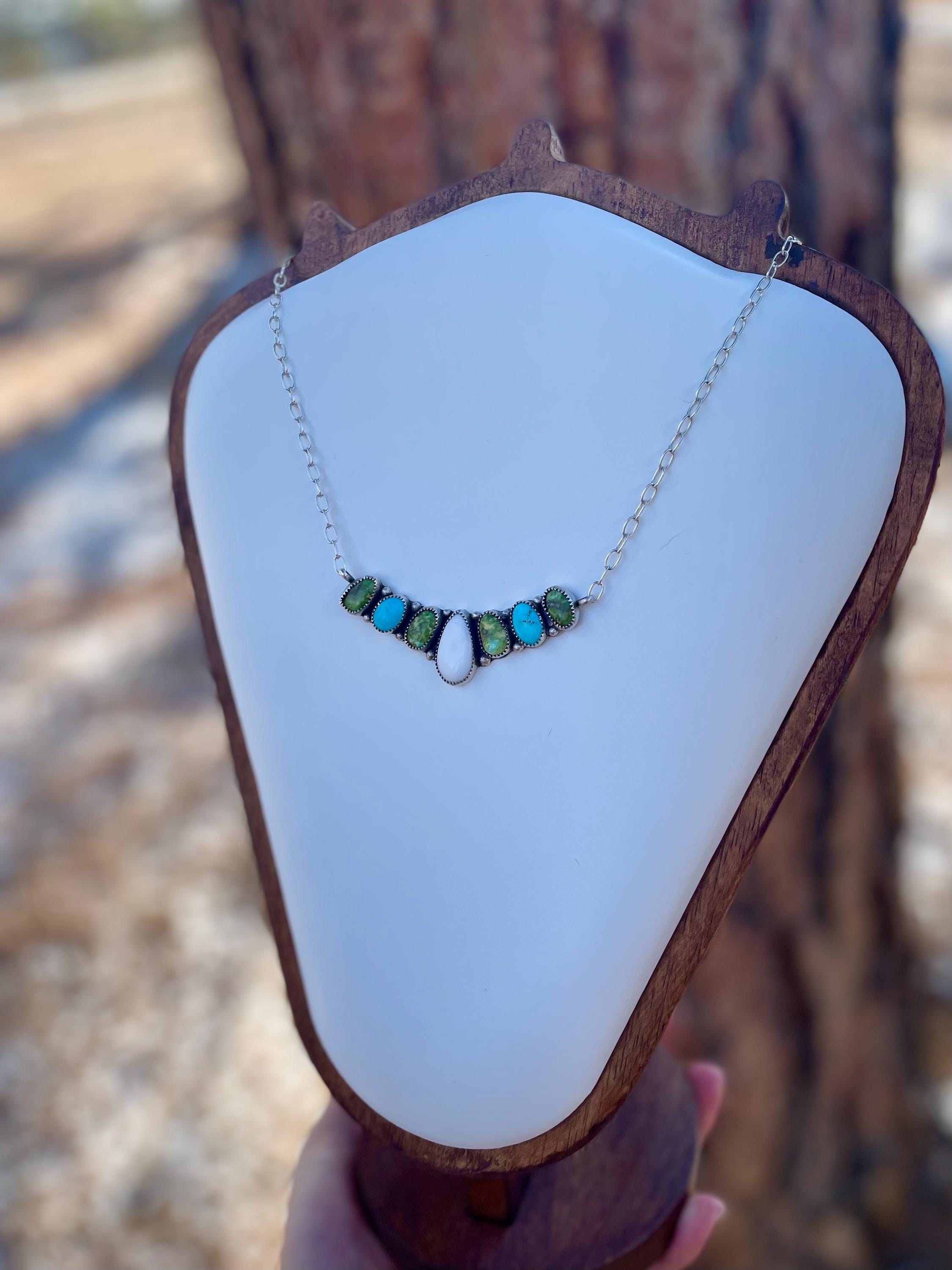 Turquoise Cluster Bar Necklace
