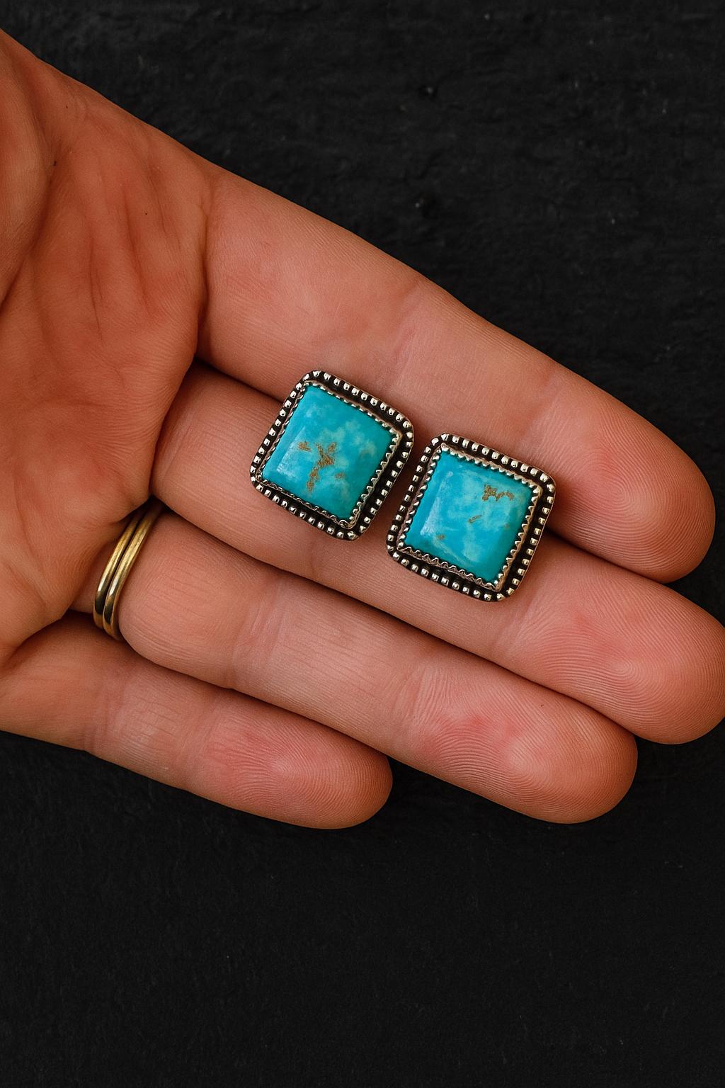 Kingman Turquoise Sterling Silver Stud Earrings: Western Jewelry