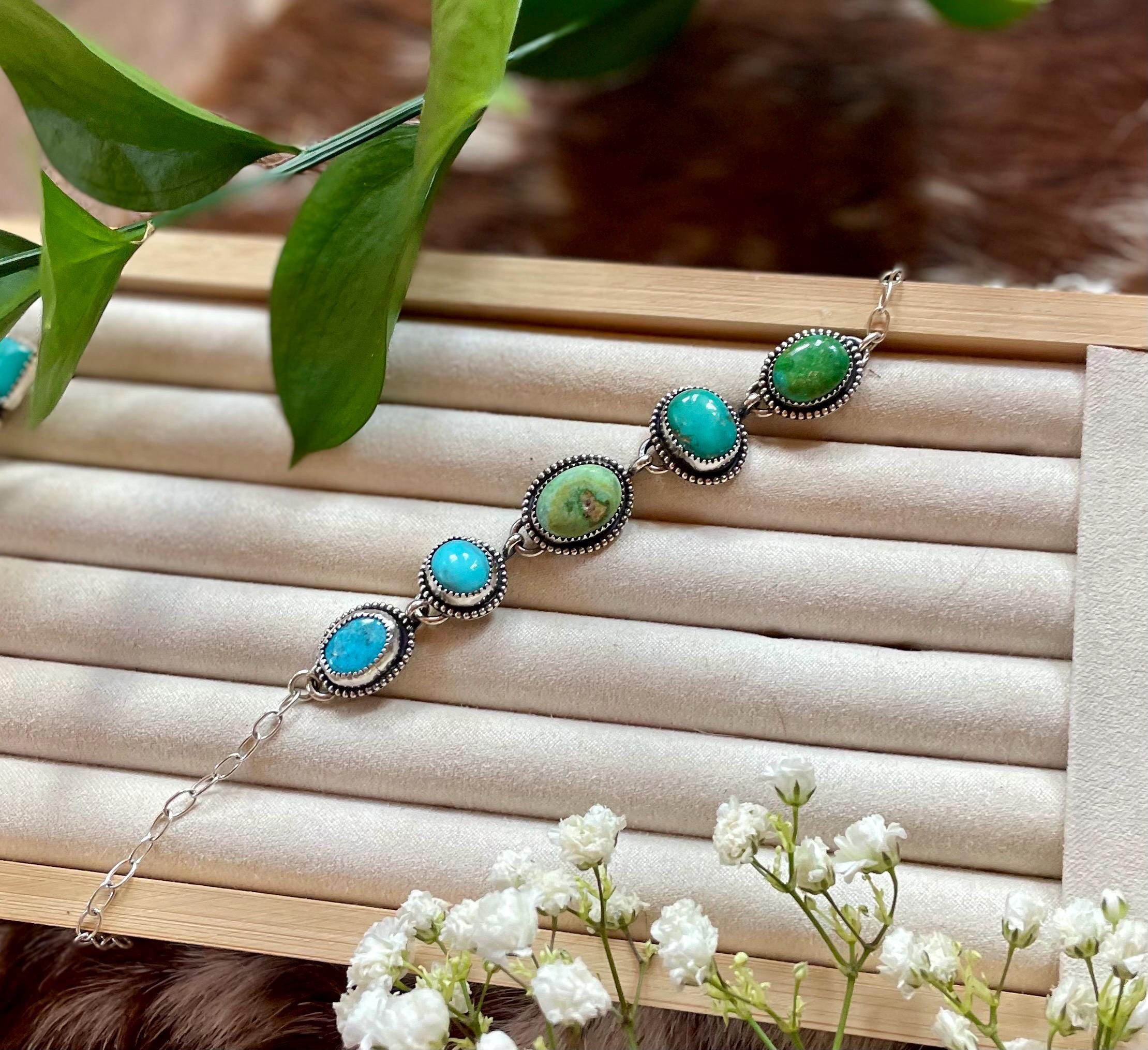Green and blue turquoise charm bracelet