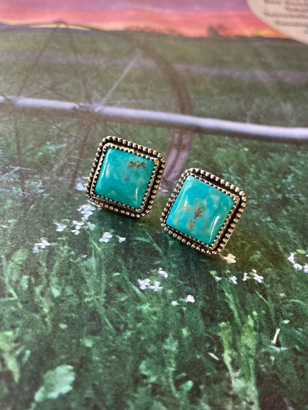 Kingman Turquoise Sterling Silver Stud Earrings: Western Jewelry