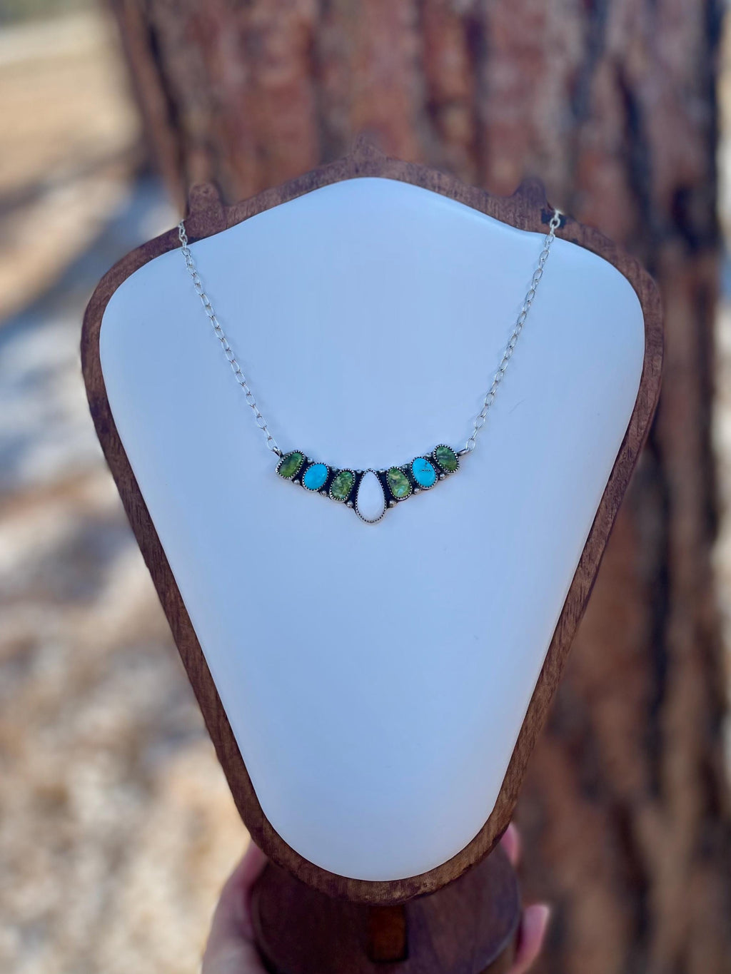 Turquoise Cluster Bar Necklace