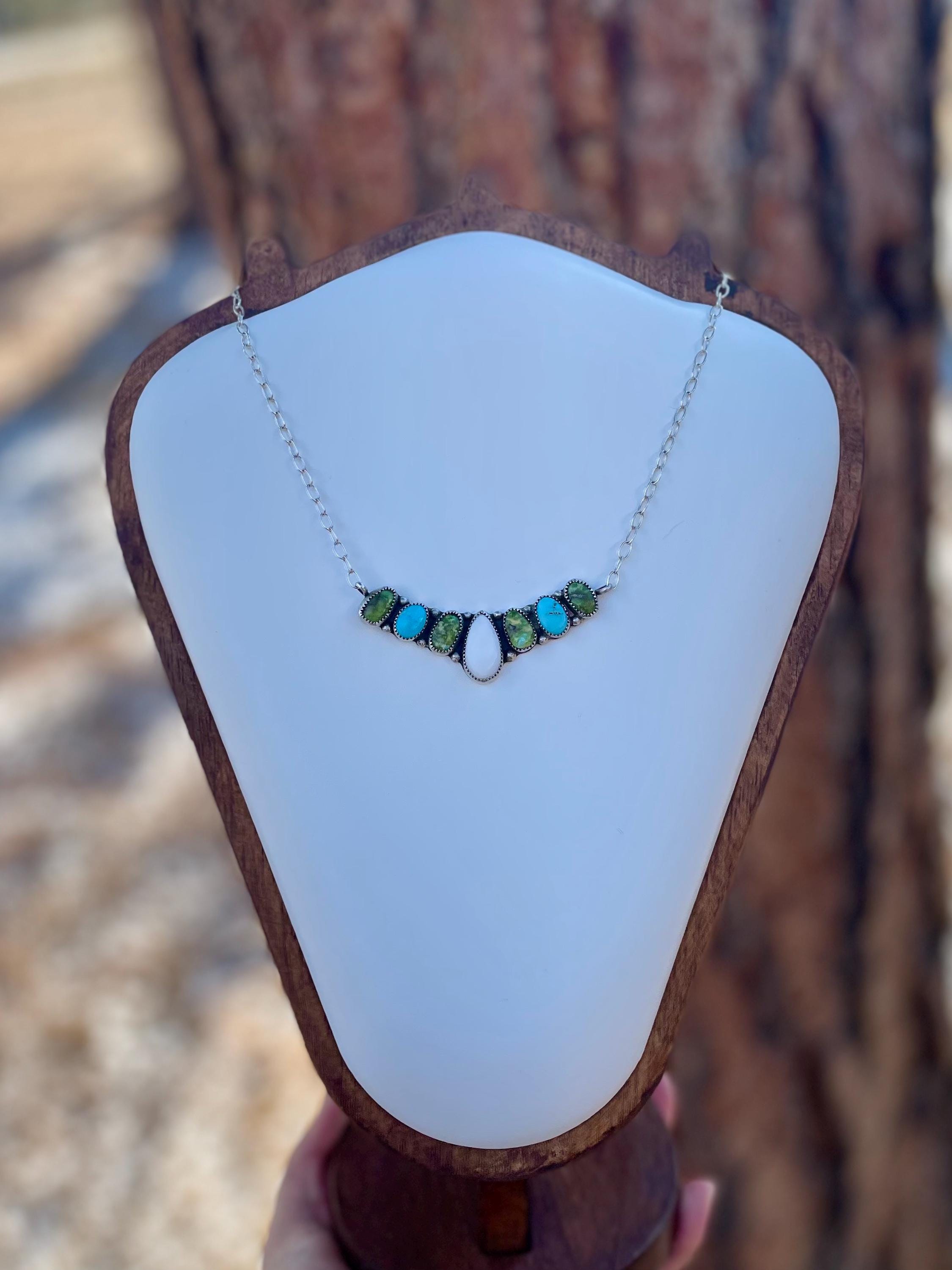 Turquoise Cluster Bar Necklace